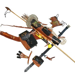 Leren rugtasset, Carquois, Köcher; Alles-in-één-draagsysteem boogschieten voor bushcraft-uitrusting