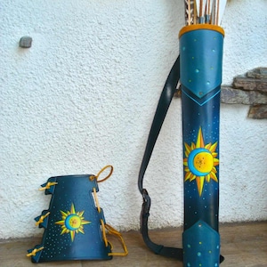 Archery Leather Set Of a Hand Tooled Quiver And An Arm Guard