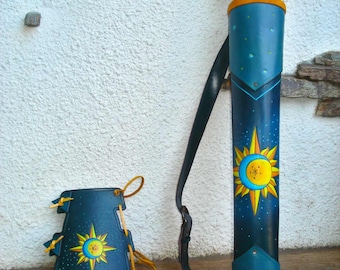 Archery Leather Set Of a Hand Tooled Quiver And An Arm Guard