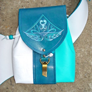 Multifunctional Tooled Leather Quiver Holding a Bow, a Knife and Detachable Pouch Turquoise Dragons image 7