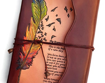 A4 Leather Journal Hand Tooled and Hand Written, Custom Design