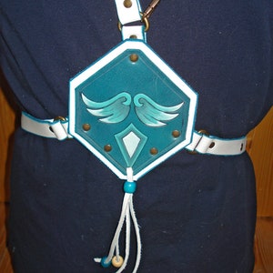 Multifunctional Tooled Leather Quiver Holding a Bow, a Knife and Detachable Pouch Turquoise Dragons image 4