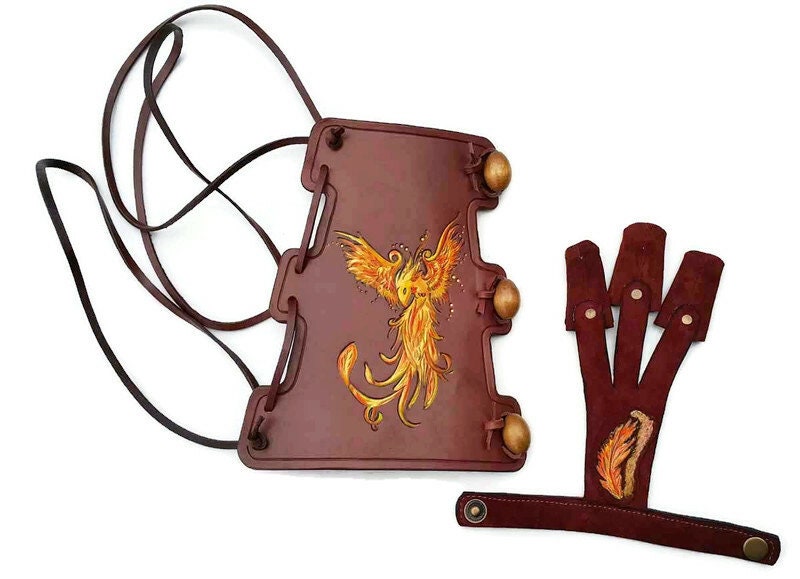AIFUDA Lot De 2 Protège-bras En Cuir Pour Tir à L'arc Avec 1 Lot De Gants De Tir A Larc Avec Onglet Pour Doigt Et Archet Reglable Pour Chasseur Darcher