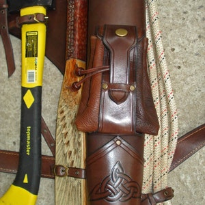 Multifunctional Tooled Leather Quiver, Holding A Bow, An Axe, A Knife And A Rope Or Blanket, With A Detachable Pouch image 10