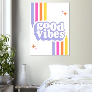 Póster retro de arcoíris "Good Vibes": impresión artística alegre, decoración de pared perfecta
