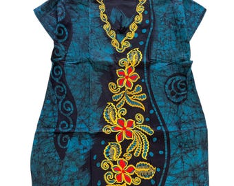 Handmade Batik Embroidered Cotton Kaftan: Boho Beach Resort Wear