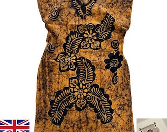 Handmade Batik Kaftan Dress – Free Size – Boho Beach Wear, Loungewear, Festival, Resort Wear – Made in Sri Lanka