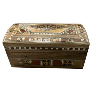 Handmade Mosaic Inlay Wooden Box: Damascus Style Marquetry, Velvet Lined