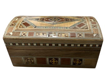 Handmade Mosaic Inlay Wooden Box: Damascus Style Marquetry, Velvet Lined