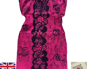 Handmade Batik Kaftan Dress – Free Size – Boho Beach Wear, Loungewear, Festival, Resort Wear – Made in Sri Lanka