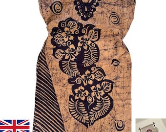 Handgefertigtes Batik Kaftan Kleid – freie Größe – Boho Beach Wear, Loungewear, Festival, Resort Wear – Made in Sri Lanka