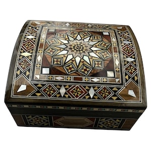 Handmade Middle Eastern Mosaic Inlay Box: Damascus Style Marquetry, Velvet Lined