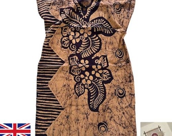 Handmade Batik Kaftan Dress – Free Size – Boho Beach Wear, Loungewear, Festival, Resort Wear – Made in Sri Lanka
