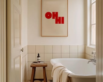 Oh Hi Red Print: Bold Modern Typography Wall Art (Digital Download)
