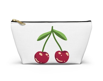 Cherry & Empowerment Accessory Pouch, Cute Makeup Bag, Travel Organizer, Gift for Her, Inspirational Quote Holder