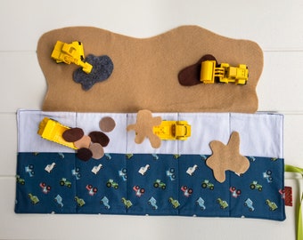 Travel Play Mat, Construction Toys, Construction Birthday Party, Gift for Kid,