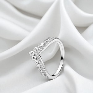 Princess Wishbone Ring, Elegant Hallmarked Sterling Silver Jewellery With Crown-Inspired Shape, Dainty And Timeless Piece, Gift For Her