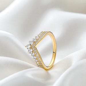 Princess Wishbone Ring Sterling Silver, Elegant Tiara-Inspired Design With Polished Shine, Delicate Feminine Jewellery For Everyday Glam