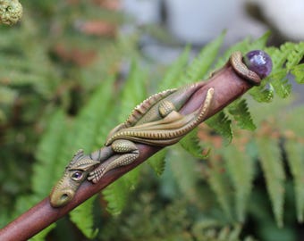 Magiczna różdżka smoka z kryształu ametystu
