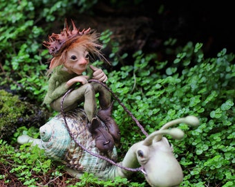 OOAK elf sculpture polymer clay art doll garden pixie