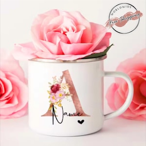 Taza de café personalizada con letra de nombre  e inicial