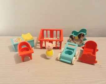 Vintage Fisher Price Little People Nursery with Baby