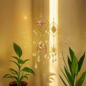Amethyst Crystal Suncatcher: Boho Rainbow Maker, Gold Window Decor