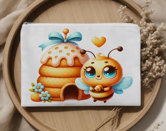 Honeybee Zipper Pouch! Cute Bumblebee Cosmetic Bag! Honeycomb Travel Pouch!  Gift for Bee Lover!