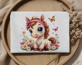Floral Pony Zipper Pouch Bag! Small Travel Bag! Makeup organizer! Cute Gift for Girls!