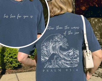 Camisa cristiana de océano con colores cómodos, camisa de vida marina costera, playera holgada de moda para playa, con versículos bíblicos de Jesús, ropa de fe, regalo, olas