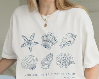 Salzige Muschel Christian Komfortfarben Christian Beach Shirt Religiöses Shirt für Frauen Christian Vintage Shell Tee für Küstenchristen
