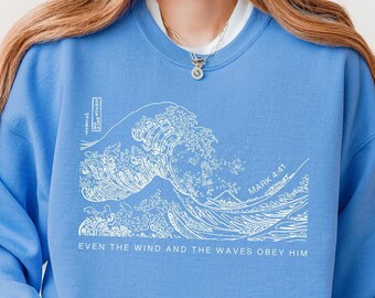 Christian Sweatshirt Wind and Waves Religious Hoodies and Sweatshirts Jesus Bible Verse Christian Shirts Trendy Coastal Beach Crewneck