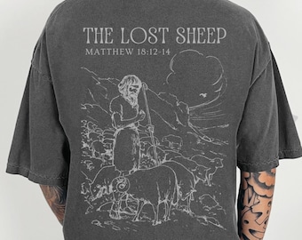 Men's Christian Shirts, Parable Of The Lost Sheep, Found He left the 99 Tshirt Religious Gifts Bible Verse Jesus Tee, Faith Apparel For Men