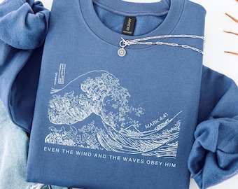 Christian Sweatshirt Wind and Waves Religious Hoodies and Sweatshirts Jesus Bible Verse Christian Shirts Trendy Coastal Beach Crewneck