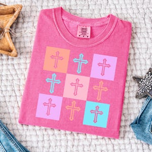 Christian Shirt, Comfort Colors® Christian Gift,JESUS Christ Shirt,Gift For Funny Jesus Christian MOM tee Colorful Checkered Cross Shirt