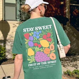 Retro Fruit of the Spirit Christian Tshirt, Bible Verse Tshirt, Fruit Art, Trendy Christian Shirts Women&#39;s Faith Apparel Summer Beach Spring