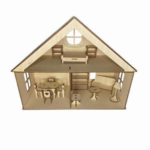 Laser Cut Dollhouse SVG File with Furniture – 3mm Wood Compatible