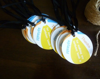 Beach Ball Pool Party Thank you Tags  - Set of 15