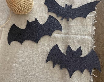 Set of 10 Black Glitter Bats Die Cuts