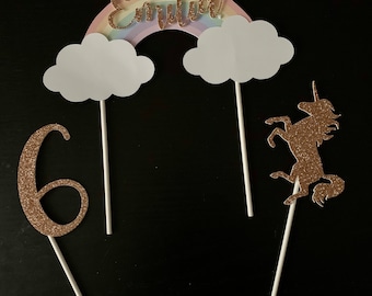 Unicorn and Rainbow cake topper set