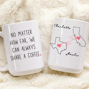 Beste Freundin Geschenk, Nie zu weit, um gemeinsam Kaffee zu trinken, Wunsch, wir lebten näher Becher, Schwester Geburtstagsgeschenk, Missing You Geschenk, Geschenk für den besten Freund