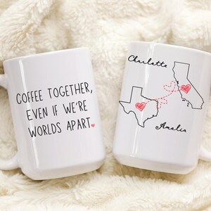 Regalo para mejor amiga, nunca estamos demasiado lejos para tomar un café juntas, taza "Ojalá viviéramos más cerca", regalo de cumpleaños para hermana, regalo de "Te extraño", regalos de amistad