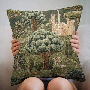 Medieval Castle Throw Pillow Cover: Vintage Storybook Cottagecore Decor