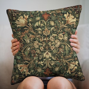 Botanical Pillow Cover Vintage Floral Cushion, William Morris Style Throw Pillow