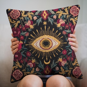 Colorful Boho Celestial Pillow, Mystical Bohemian Patio Cushion Cover