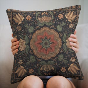 Dark Floral Microfiber Pillow: Vintage Renaissance Maximalist Decor