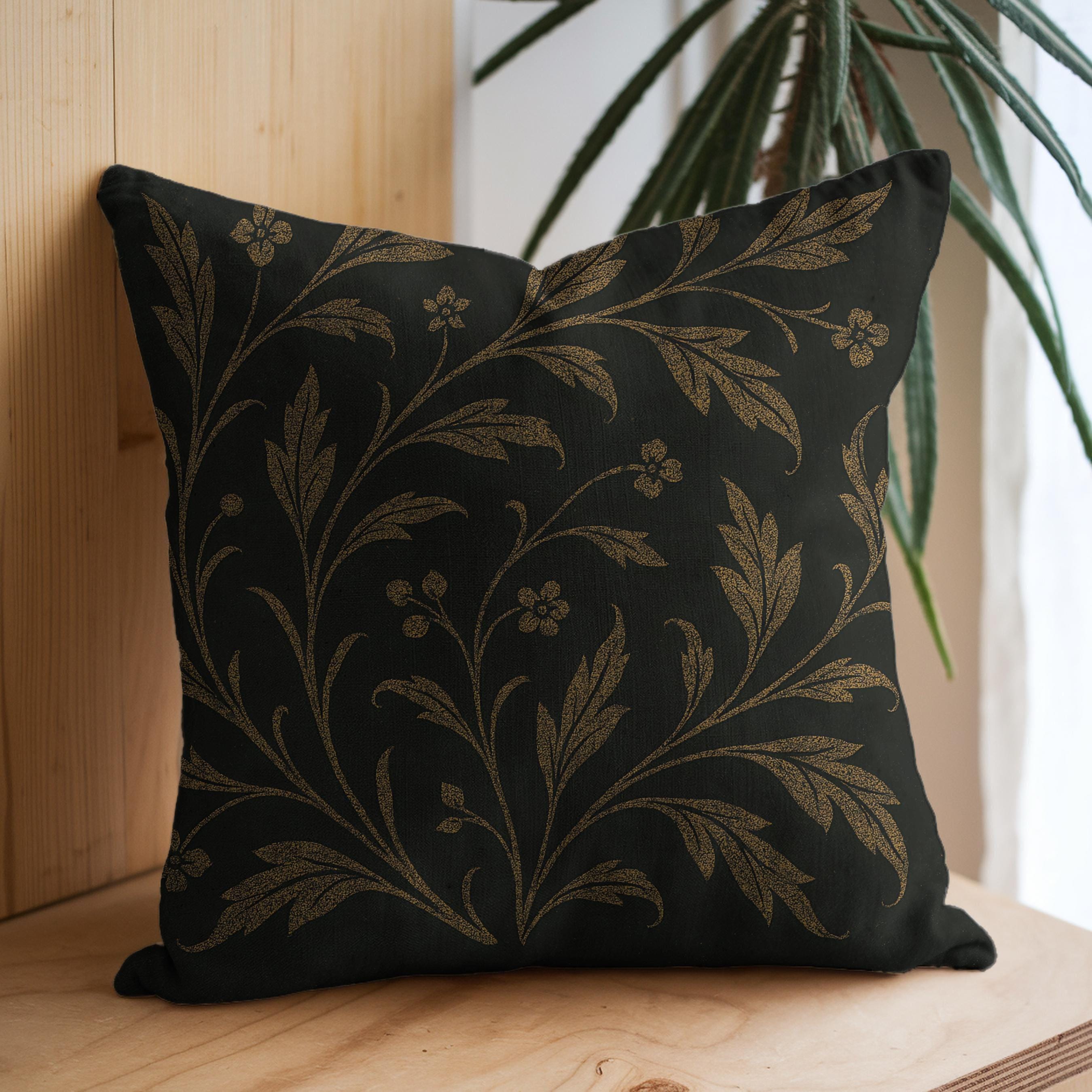 Baroque Vine Pillow Cover: Gold Floral Faux Suede Cushion