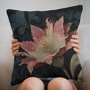 Moody Peony Pillow Cover: Gothic Floral Cushion, Maximalist Decor