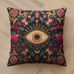Colorful Boho Celestial Pillow, Mystical Bohemian Patio Cushion Cover