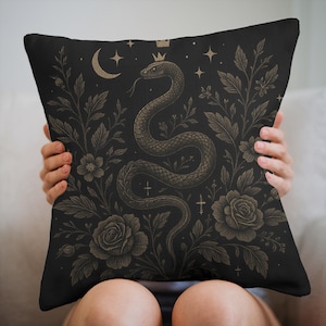 Serpent Moon & Stars Throw Pillow: Elegant Snake Cushion Cover